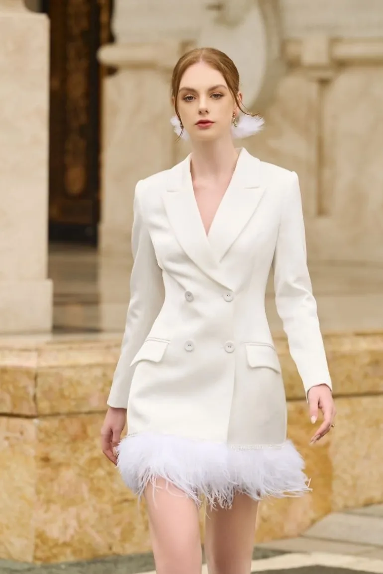Dresses | Mini Dresses<CULT MIA ROSA TAFFETA FEATHER BLAZER DRESS White