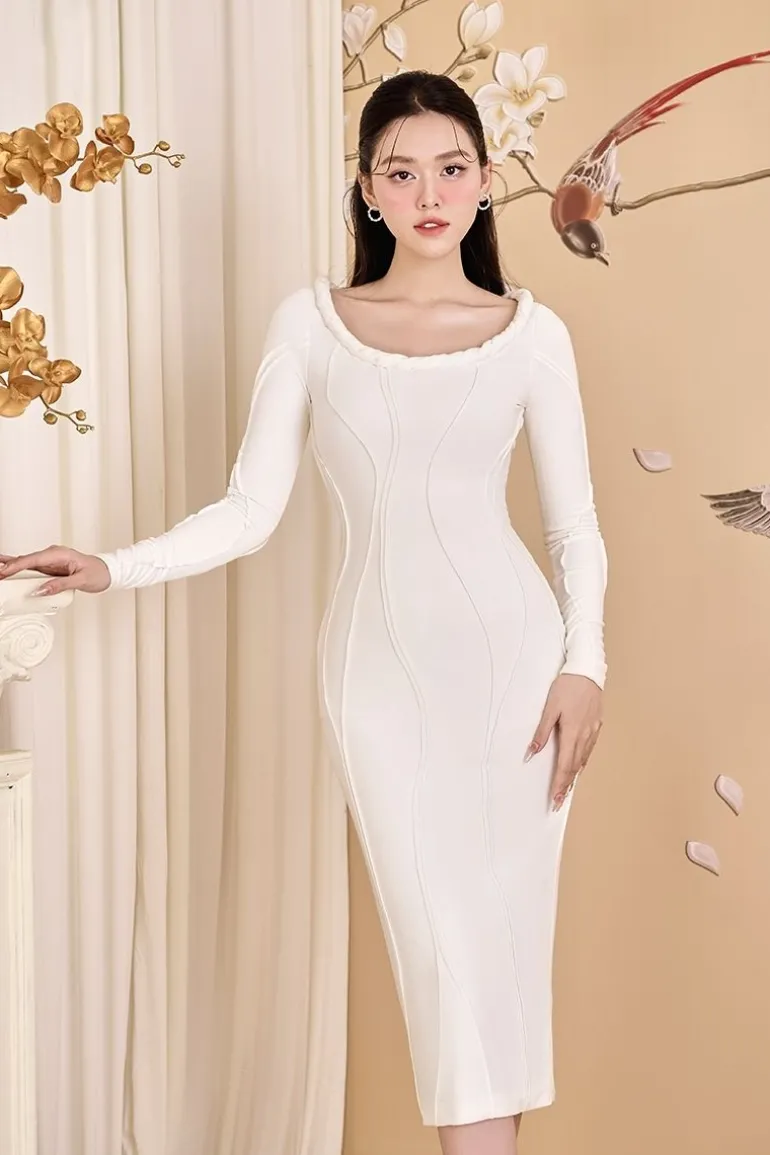 Dresses | Midi Dresses<CULT MIA ROUND NECK MIDI BODYCON DRESS White