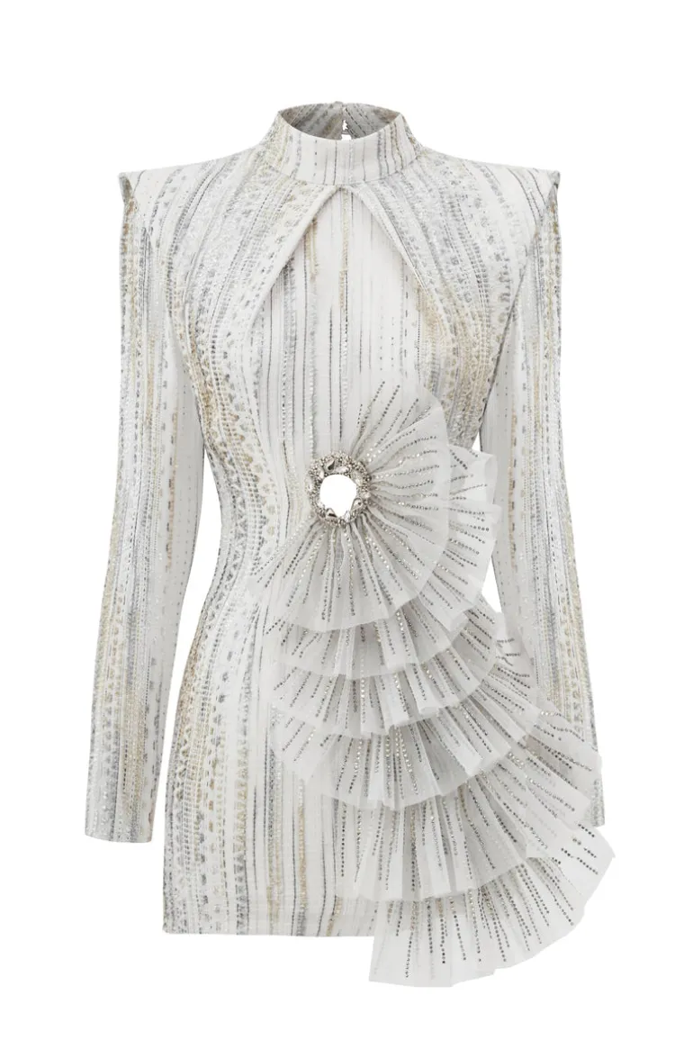 Dresses | Mini Dresses<CULT MIA RUFFLED METALLIC THREADED MINI DRESS White