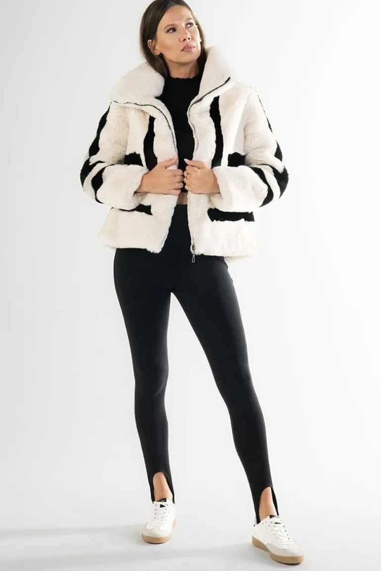Jackets<CULT MIA WHITE SPORTY FAUX FUR JACKET White/Black