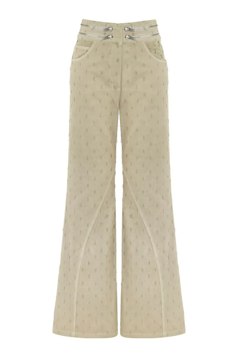 Pants<CULT MIA WIDE LEG JEANS WITH ZIPPER DETAIL AT WAIST Khaki