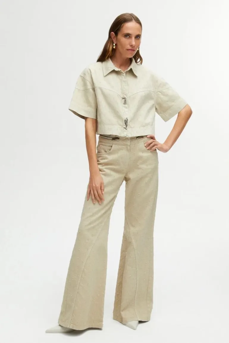 Pants<CULT MIA WIDE LEG JEANS WITH ZIPPER DETAIL AT WAIST Khaki