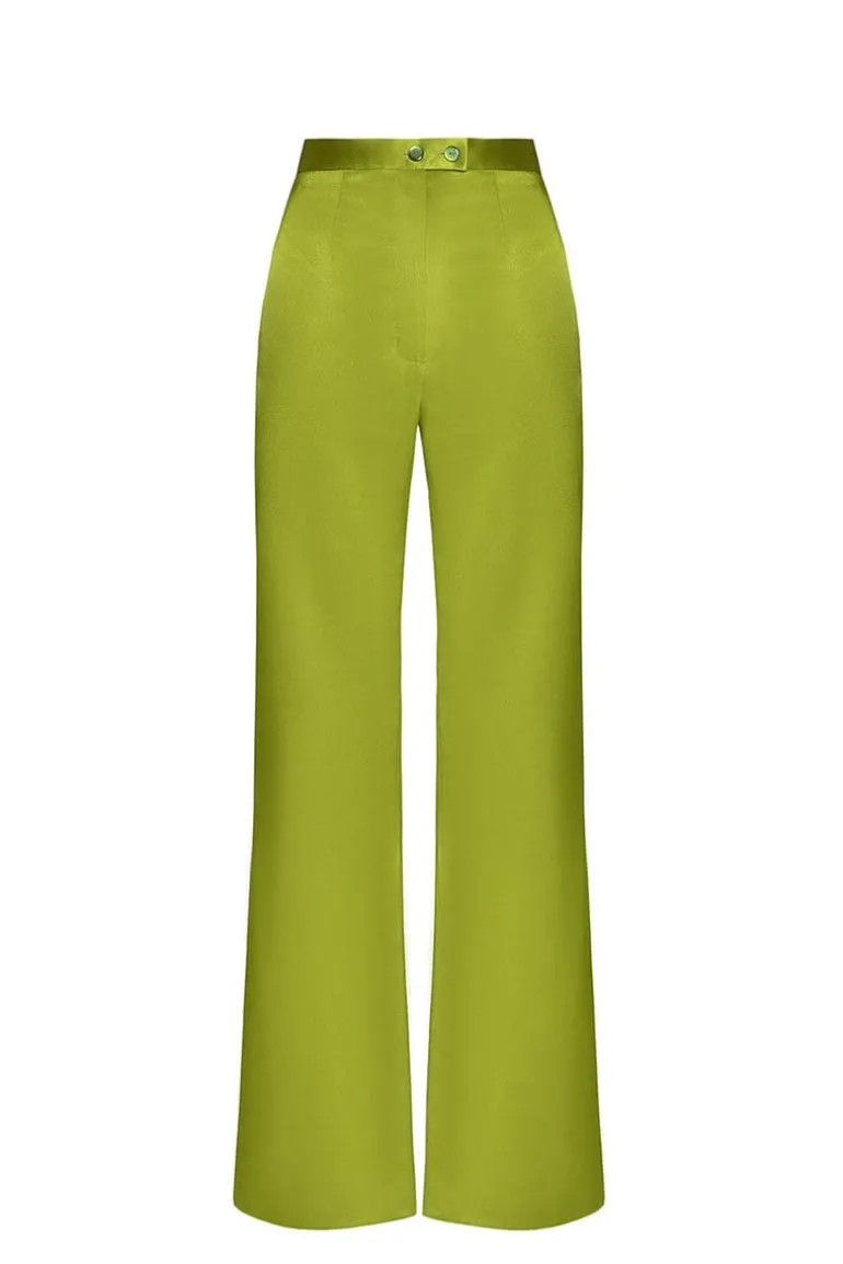 Pants<CULT MIA WIDE LEG SATIN PANTS Lime Green