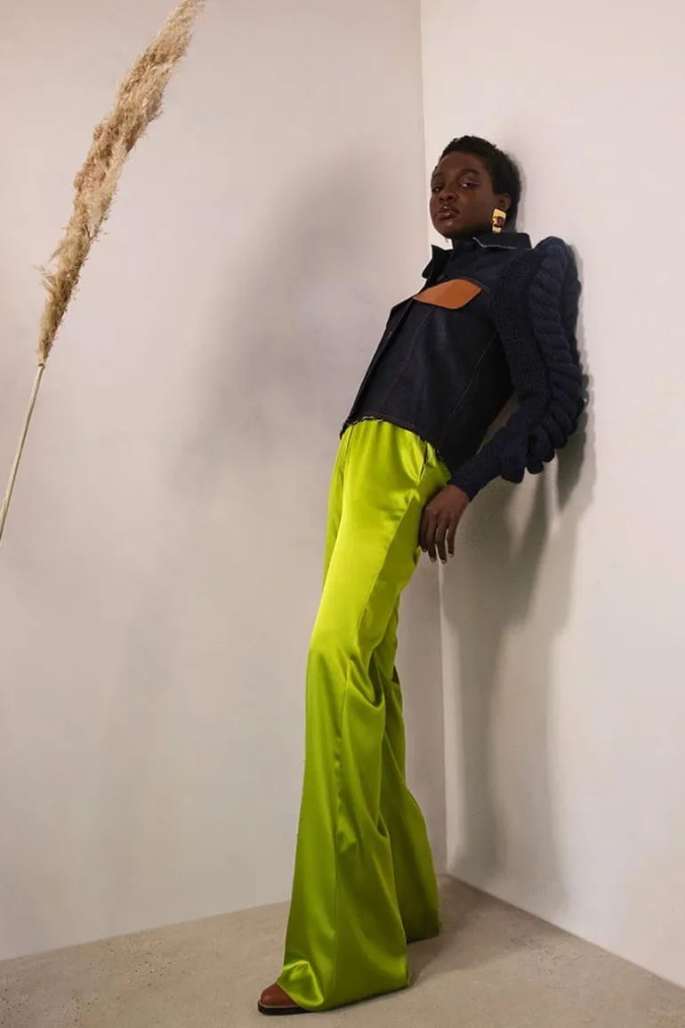 Pants<CULT MIA WIDE LEG SATIN PANTS Lime Green