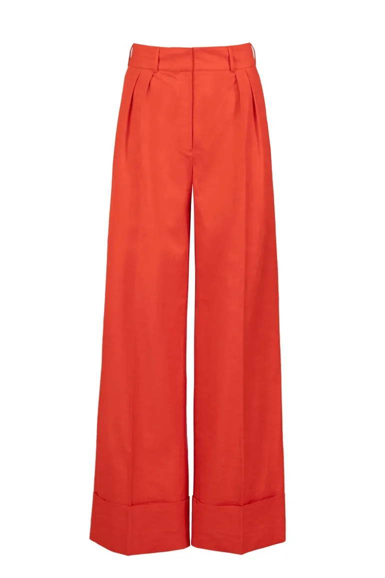 Pants<CULT MIA WIDE-LEG CUFFED PANTS IN Cherry Red