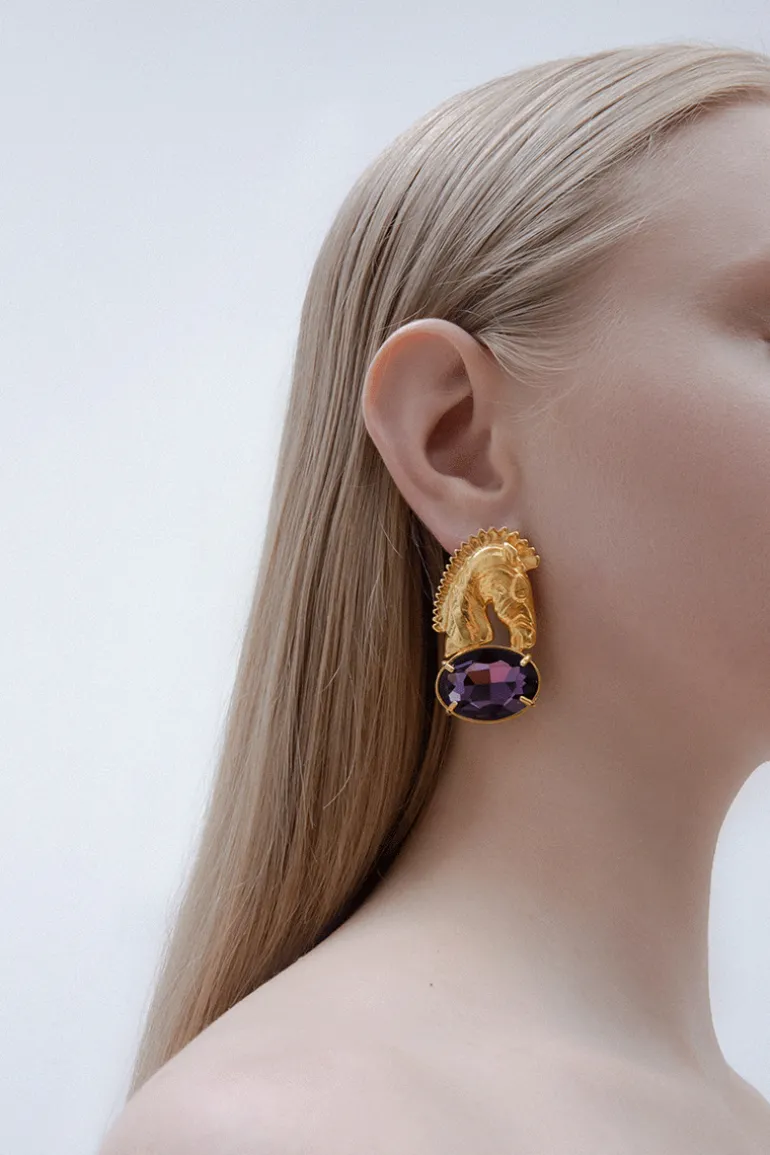 Earrings<CULT MIA ZEBRA EARRINGS WITH CRYSTAL STONES Gold