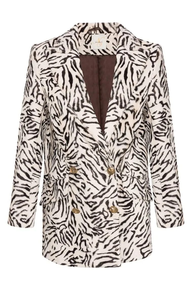 Blazers<CULT MIA PRINT FAUX FUR DOUBLE BREASTED BLAZER Zebra