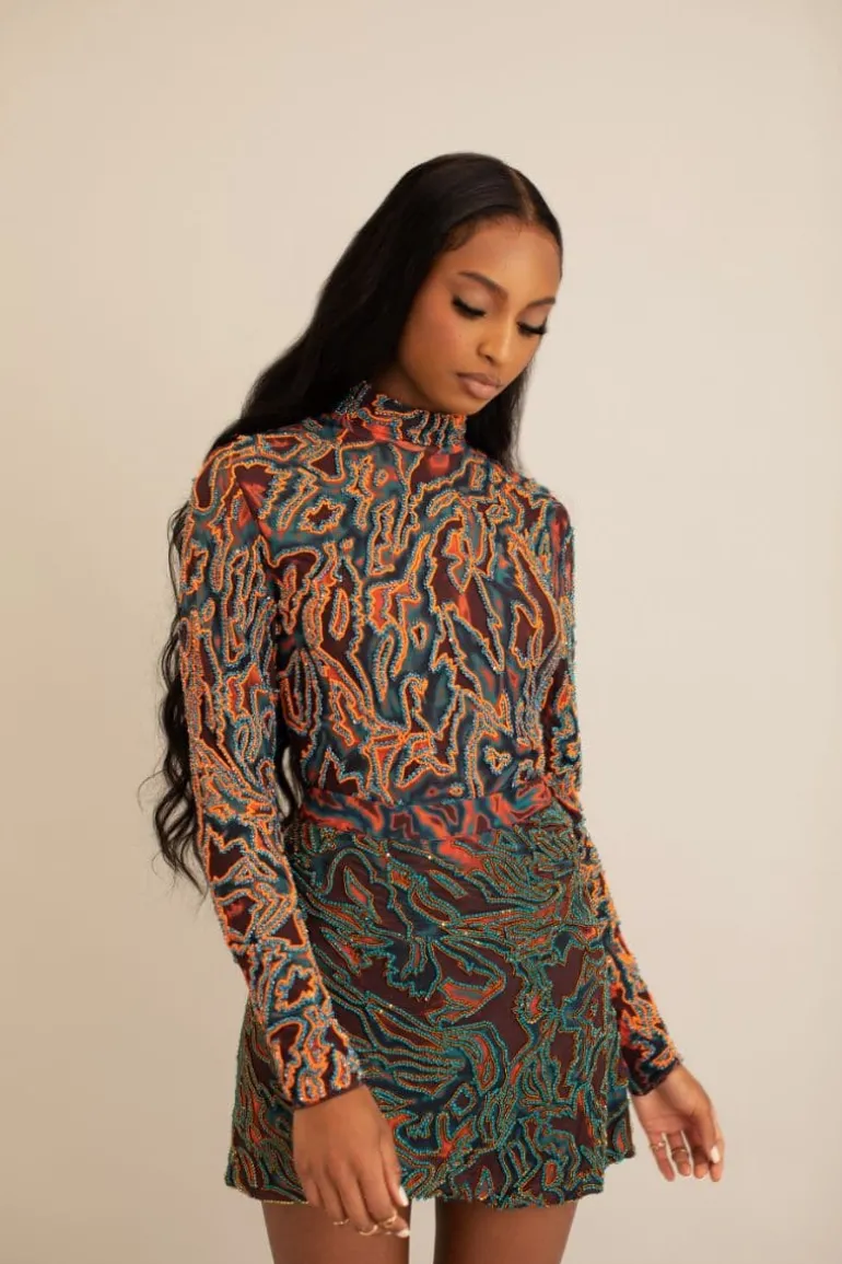 Tops<CULT MIA ZUWA BLUE AND ORANGE BODYSUIT Blue/Orange